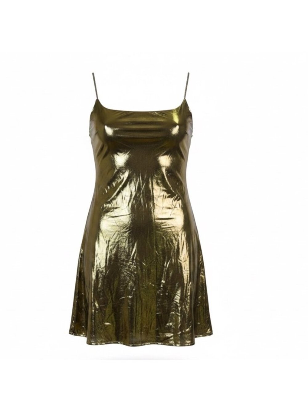 Micas Womens Gold Metallic A-Line Slip Dress Shiny Party Wear Sz S
